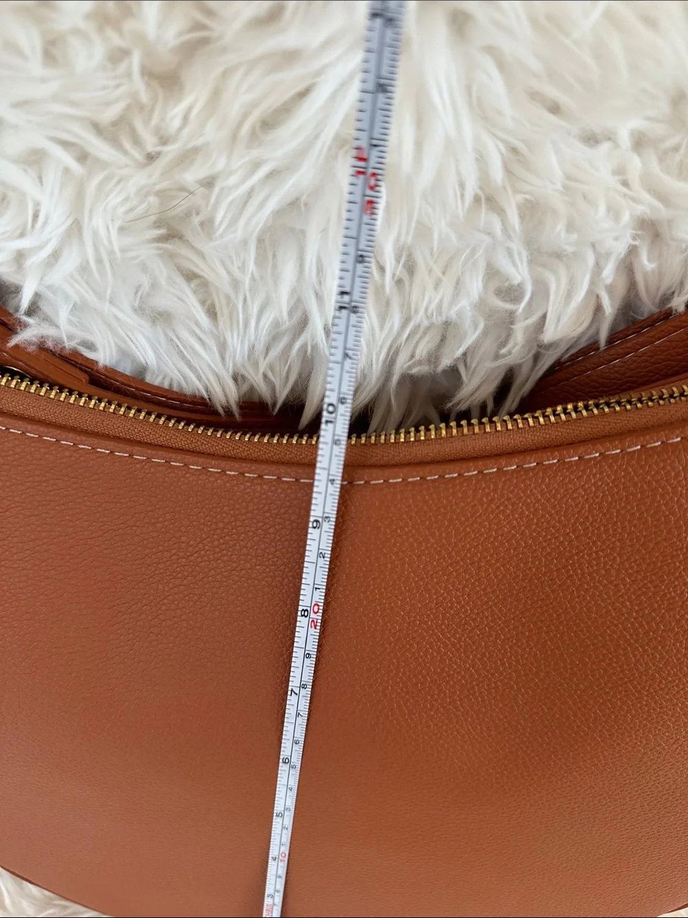 Brown Crescent Shoulder Bag with Gold Hardware